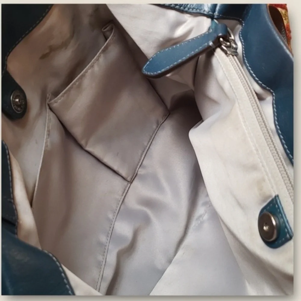Coach Teal Soft Leather Slouchy shoulder bag tote with nickel color hardware